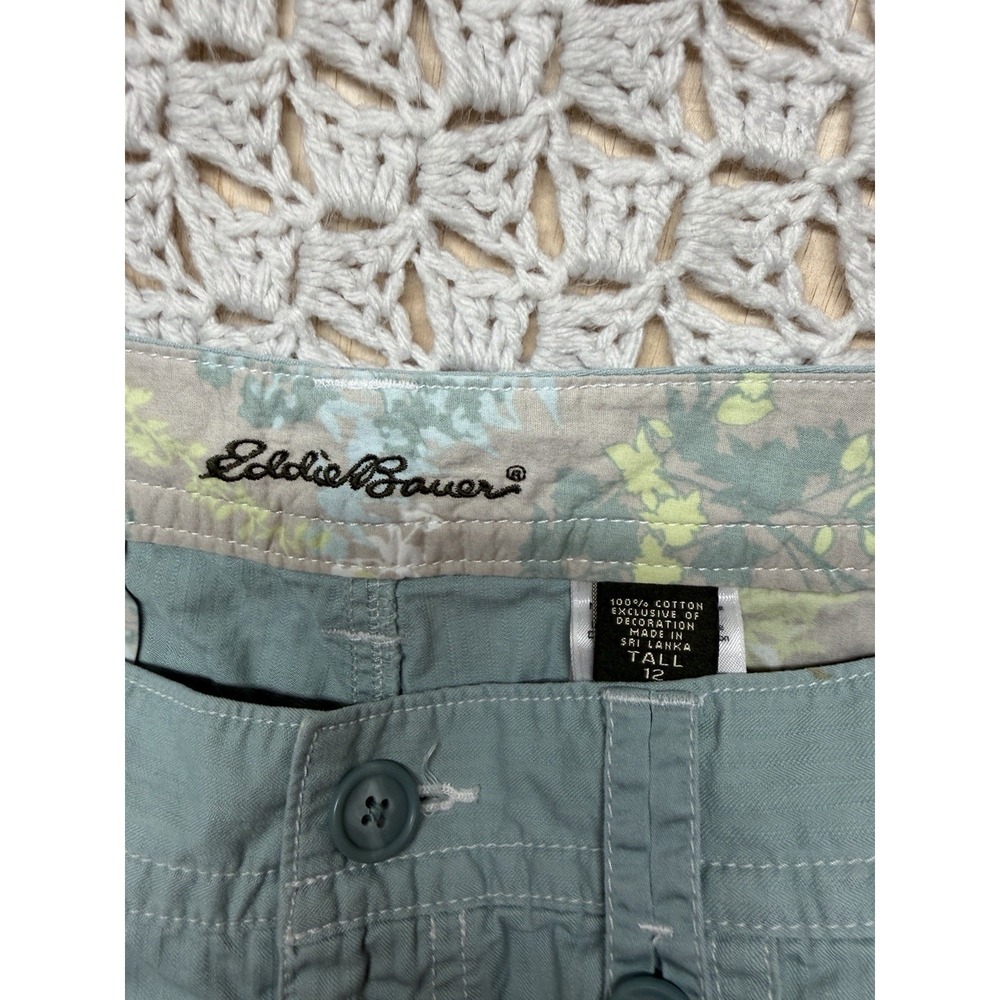 Eddie Bauer Cargo Capri Pants Women 12 Tall Green Hiking Casual Adjustable Ankle - Picture 3 of 10